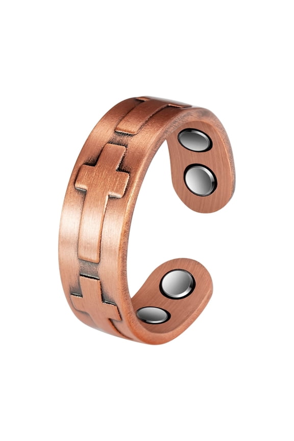 Magnetic Pure Copper Cuff Ring for Women, 3500 Gauss Magnet, Adjustable Fashion Jewelry Gift