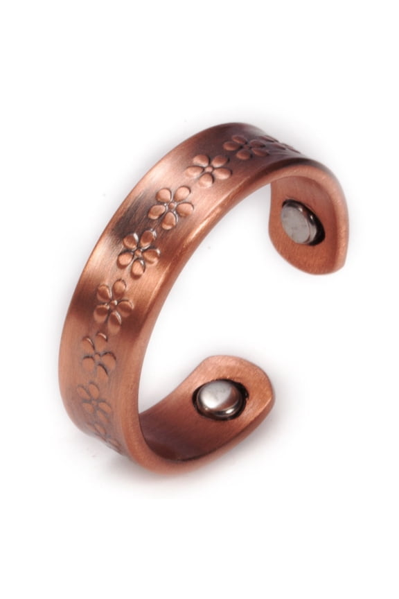 Magnetic Pure Copper Open Cuff Ring for Women, Adjustable Copper Jewelry, Gift for Wife
