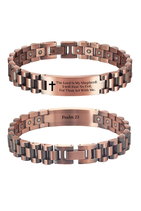 Magnetic Stainless Steel Bracelet for Men, Engraving Bible Verse, 8.3 in