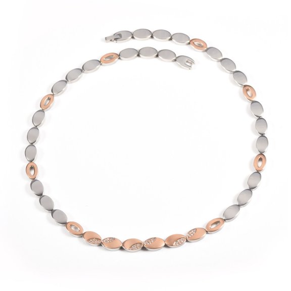 Metaljc Magnetic Stainless Steel Chain Necklace for Women , Silver&Rose Gols, 21.16IN