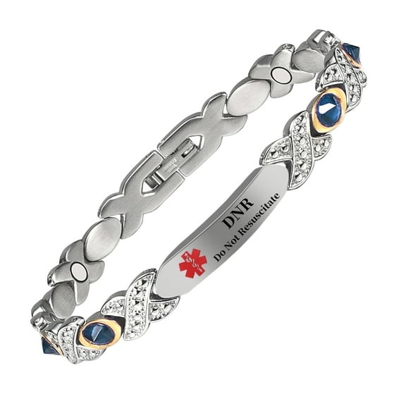 Metaljc Magnetic Stainless Steel Medical Alert ID Bracelet for Women, Engraved DNR Do Not Resuscitate
