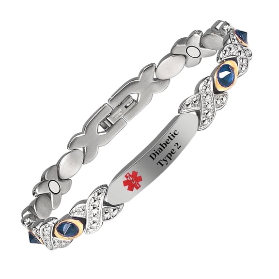 Metaljc Magnetic Stainless Steel Medical Alert ID Bracelet for Women, Engraved Diabetic Type 2