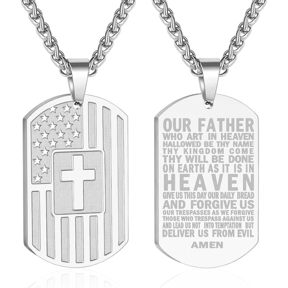 Metaljc Necklace Bible Verse Pendant, Stainless Steel Cross Patriotic Flag, Mens Valentines Day Gifts