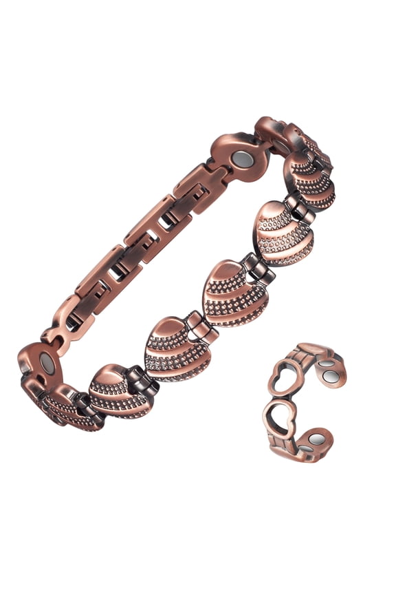 Pure Copper Magnetic Bracelet and Ring Set for Women, Set of 2