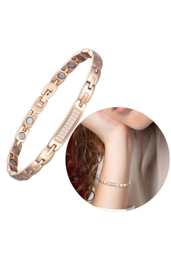 Stainless Steel Bracelet for Women with 3500 Gauss Magnets, Inlaid with Zircon, Rose Gold