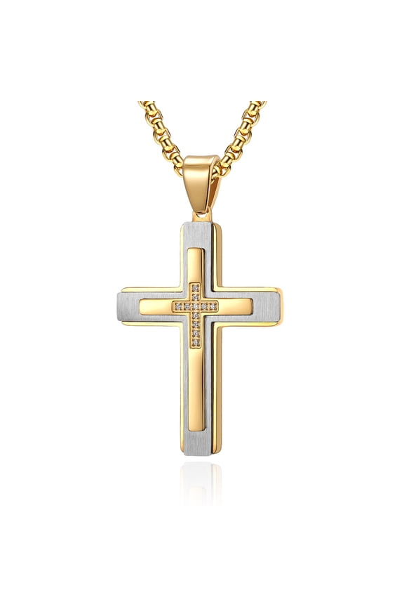 Stainless Steel Cross Necklace for Men, Religious Fashion Jewelry Gifts 24 In