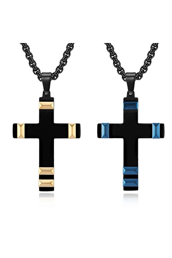 Stainless Steel Cross Pendant Necklace for Men, 24" Chain, Religious Jewelry Gift Set