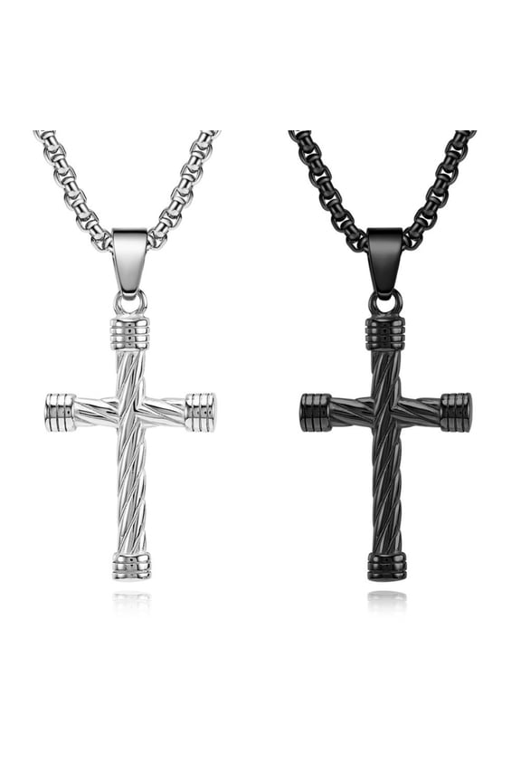 Stainless Steel Cross Pendant Necklace for Men, 24" Chain, Religious Jewelry Gift Set