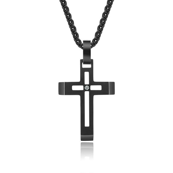 Metaljc Stainless Steel Cross Pendant Necklace for Men, 24" Chain, Religious Jewelry Gift