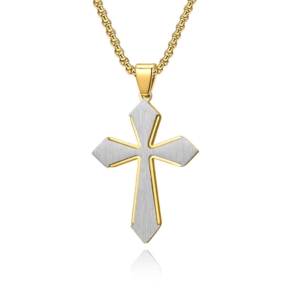 Metaljc Stainless Steel Cross Pendant Necklace for Men, 24" Chain, Religious Jewelry Gift