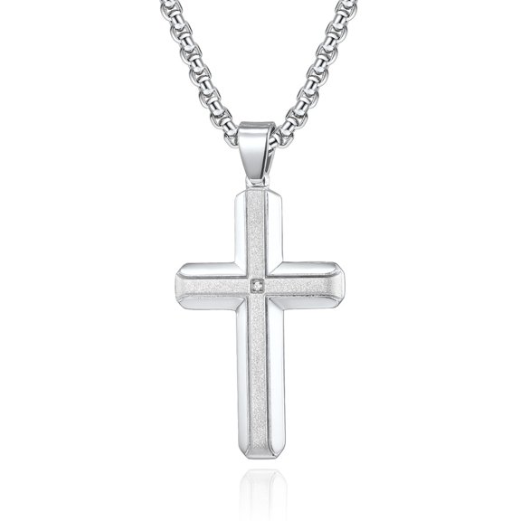 Metaljc Stainless Steel Cross Pendant Necklace for Men, 24" Chain, Religious Jewelry Gift