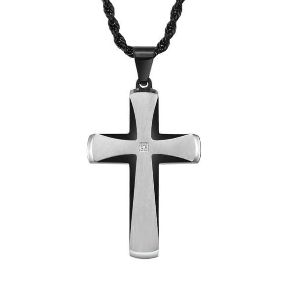 Metaljc Stainless Steel Cross Pendant Necklace for Men, 24" Chain, Religious Jewelry Gift