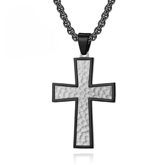 Metaljc Stainless Steel Cross Pendant Necklace for Men, 24" Chain, Religious Jewelry Gift