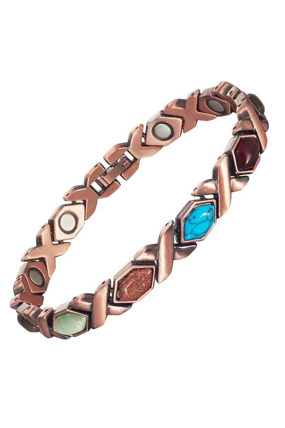 Turquoise Magnetic Copper Bracelet for Women with 3500 Gauss Magnets, 7.9'', Adjustable