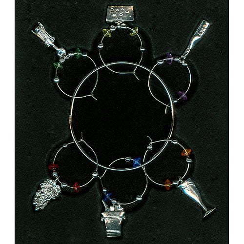 Metalla Solid Pewter Set of 6 Silver Finish Wine & Cheese Themed Wine