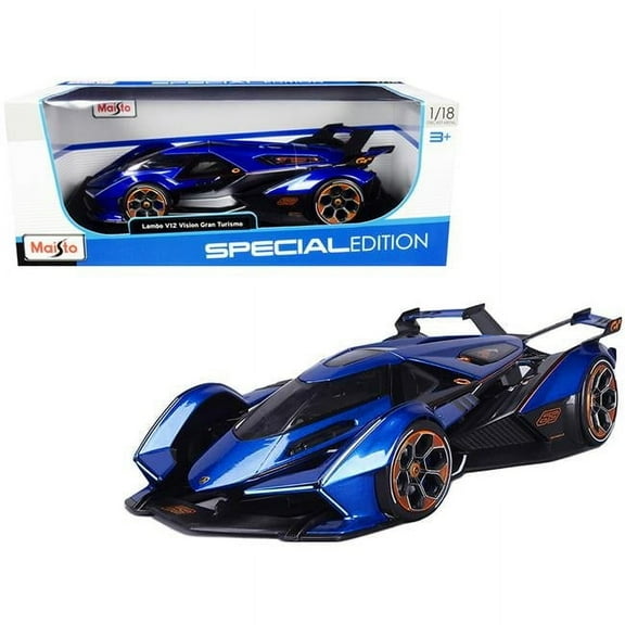 Metallic 1 by 18 Diecast Model Car for Lamborghini V12 Vision Gran Turismo, Blue