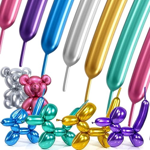 Metallic 260 Balloons 100 Pcs Multicolored Latex Long Shiny Twisting ...