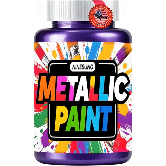 Metallic Acrylic Paint, Professional Grade Purple Acrylic Paint Metallic, Non Fading & Non-Toxic, Rich Pigments -Art Painting Supplies for Canvas Fabric Rock Wood (Purple, 3.5 Fl Oz)