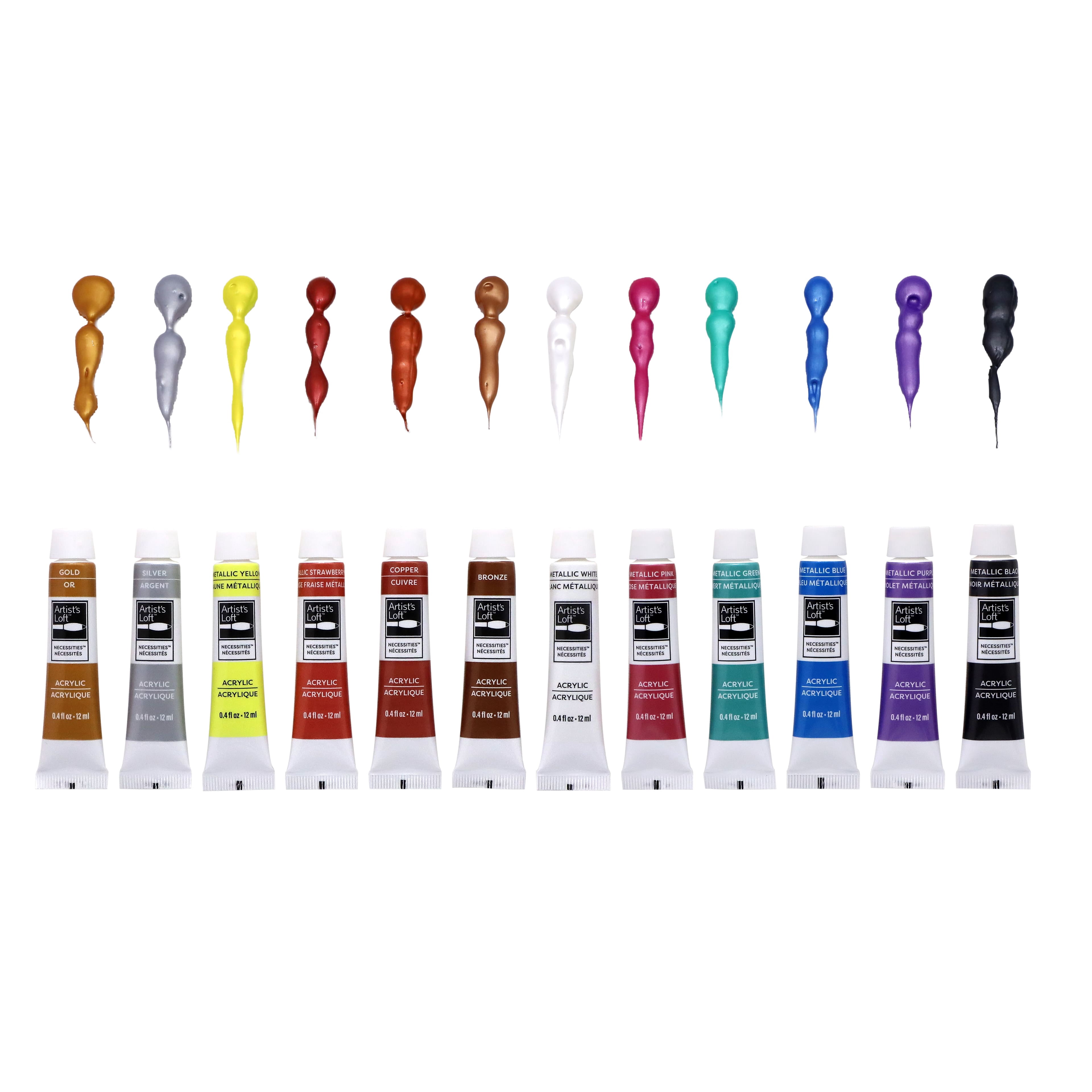 Metallic Acrylic Paints by Artist's Loft Necessities - Assorted Metallic Colors for Painting - Crafts & Mixed Media - 12 Pack