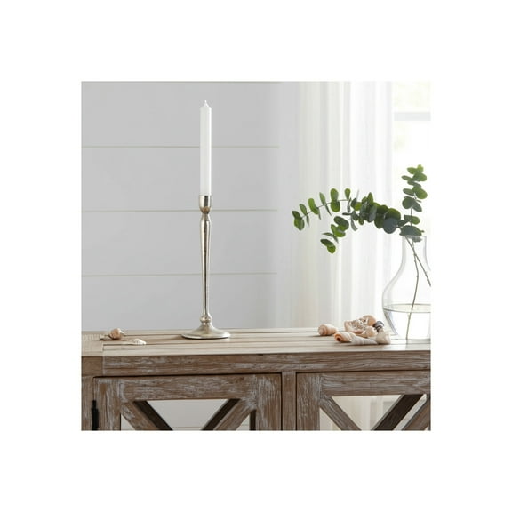 Metallic Aluminum Taper Candle Holder - Coastal Style Decorative Candlestick for Home, Office, Bedroom & Living Room - Elegant Table Centerpiece for Weddings & Events - 12" Silver