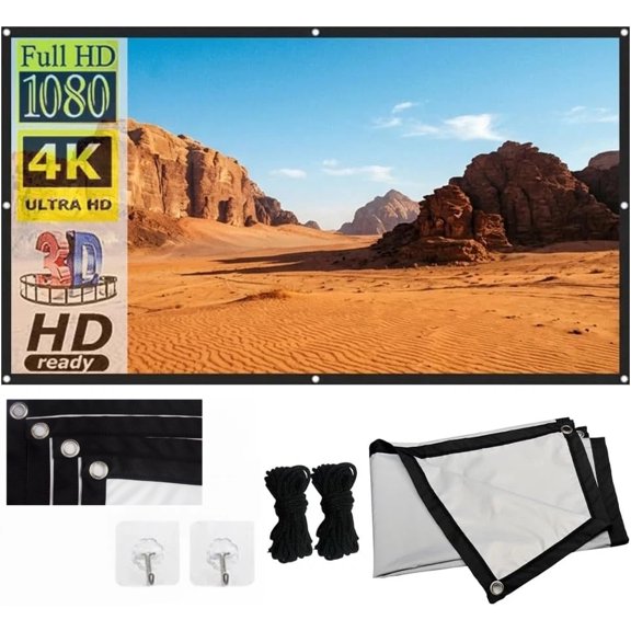 Metallic Anti Light Projector Screen Outdoor 4k HD 16:9 Projection Screen Indoor Portable Foldable Ambient Light Rejecting Daytime Wall Mount Wrinkle-Free Fast Setup for Home Theater(#2,92in)
