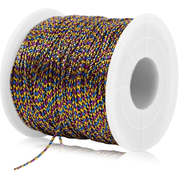 Metallic Bakers Twine, 109 Yards Gold Twine for Crafts Christmas Ornament String Decorative Glitter Gift Wrapping, DIY Crafting, Presents, Tags (Gold+Blue+Purple) Gold+blue+purple 1mm x 109yards