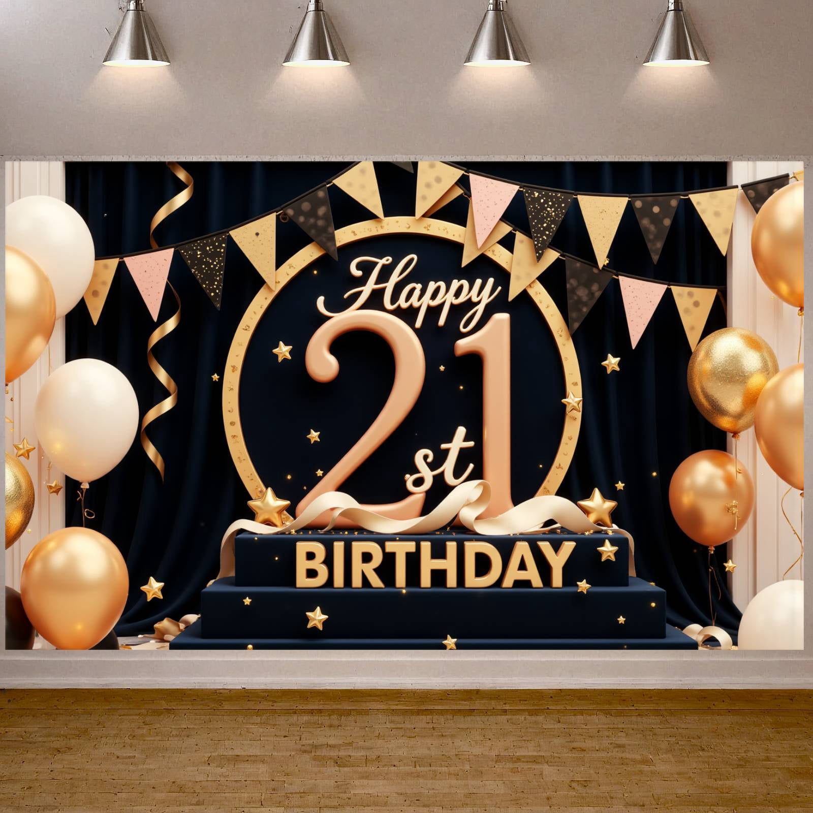 Metallic Balloon Happy 21st Birthday Banner Dark Blue Background 21st ...