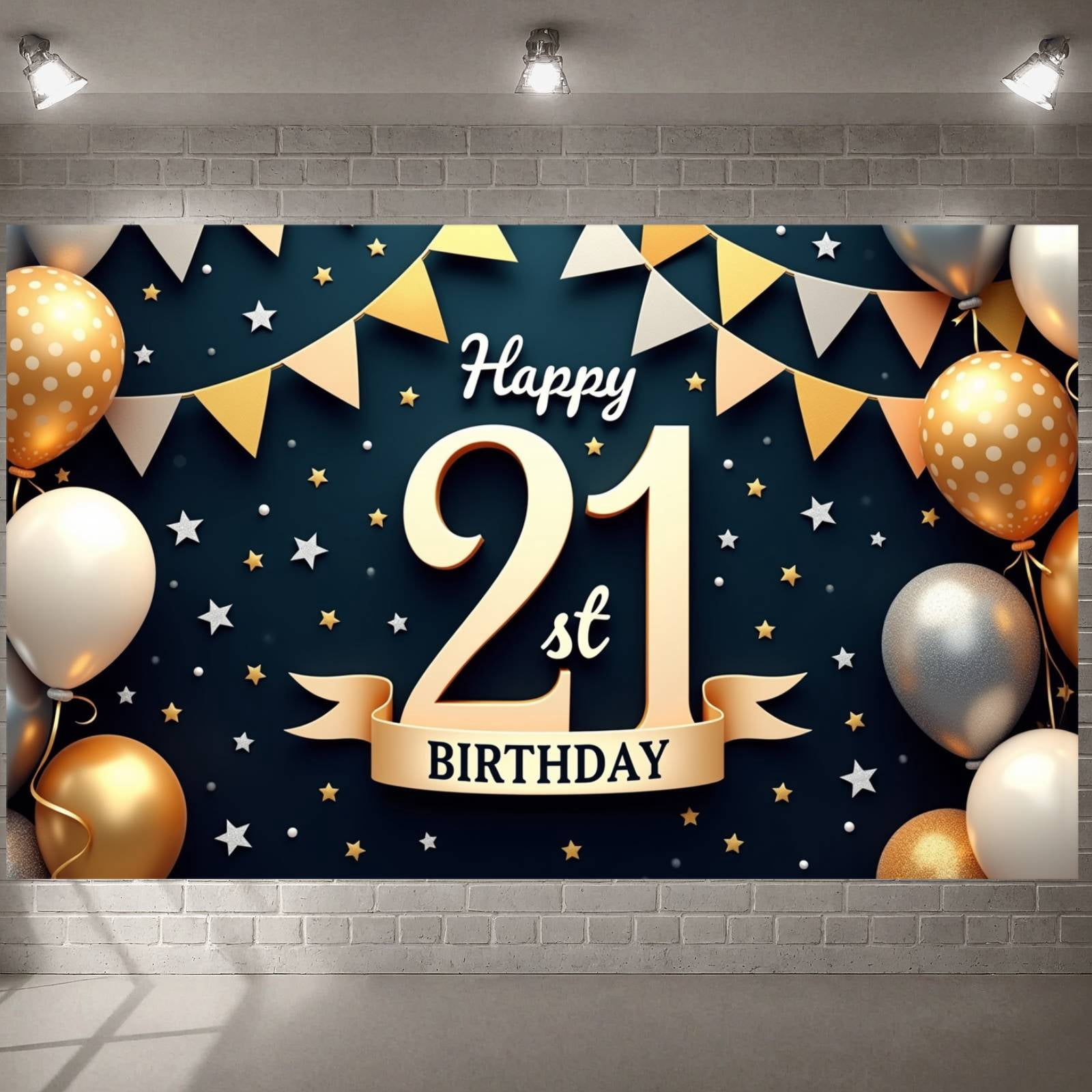Metallic Balloon Happy 21st Birthday Banner Dark Blue Background 21st ...