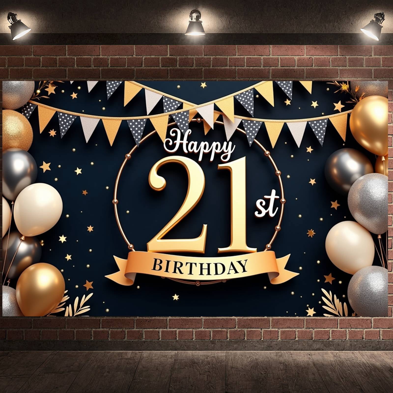 Metallic Balloon Happy 21st Birthday Banner Dark Blue Background 21st ...