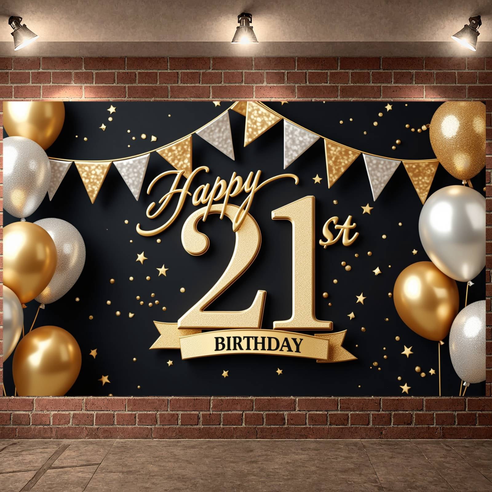 Metallic Balloon Happy 21st Birthday Banner Dark Blue Background 21st ...