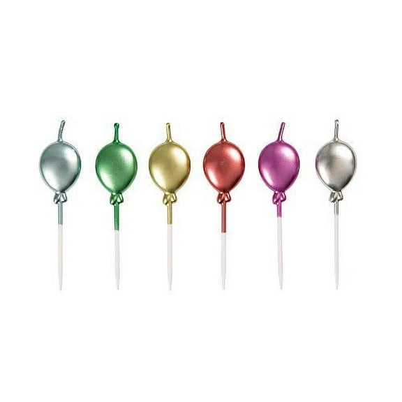 Metallic Balloon Party Pick Candles - 2.5" | Assorted Colors | 6 Pcs