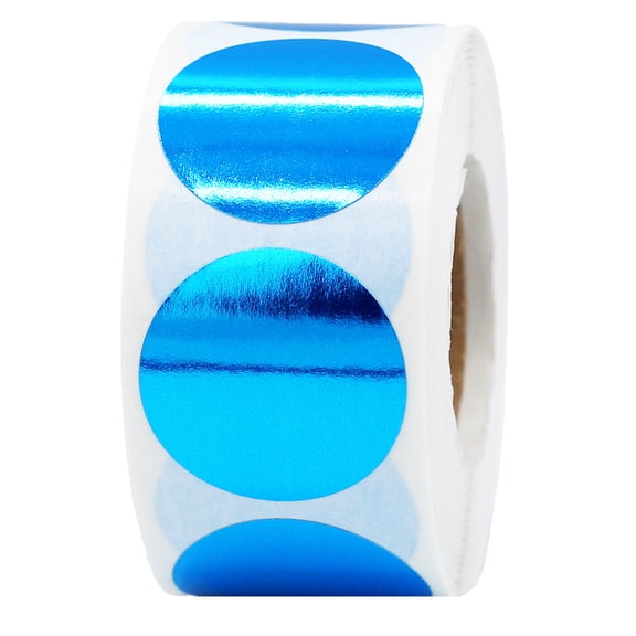 Metallic Blue Circle Dot Sticker Labels | 1" inch Round - 500 Pack | InStockLabels.com