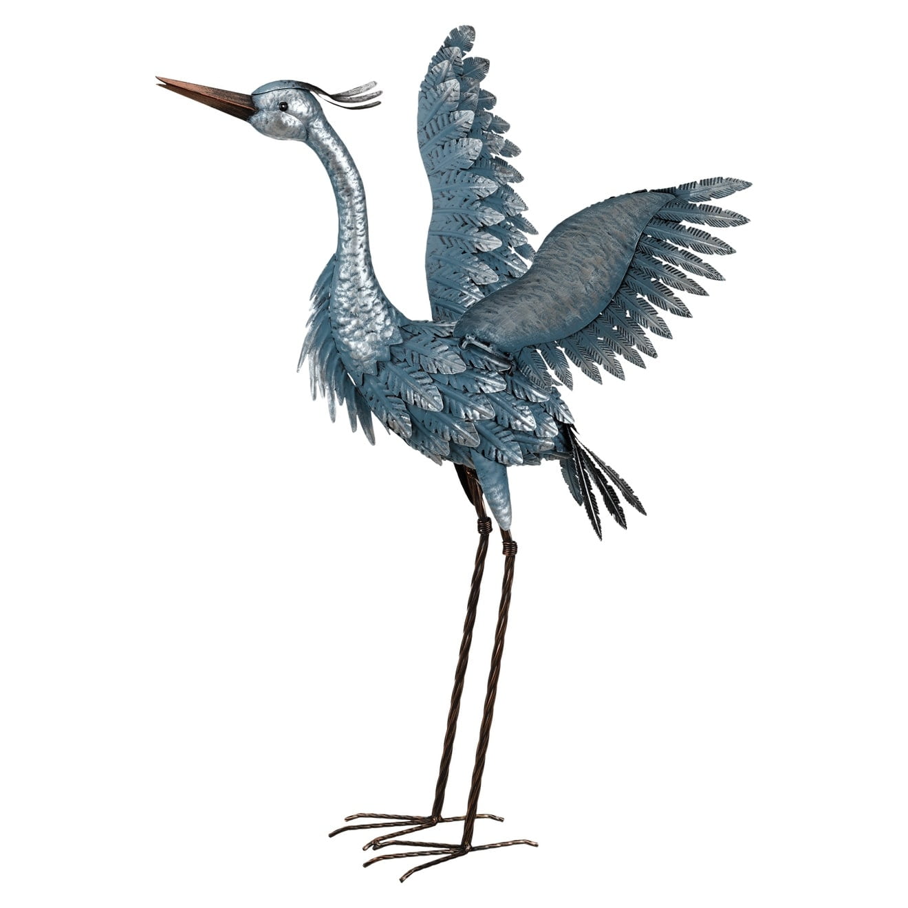 Elegant 29" Blue-Silver Metallic Aluminum Heron Statue