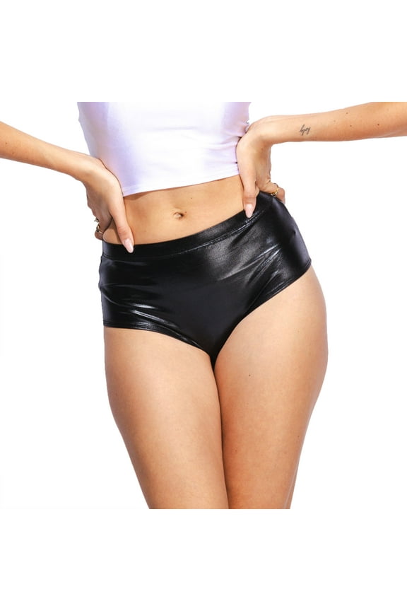 Metallic Booty Shorts Sparkly Micro Short Shorts - Shiny Sexy Hotpants for Rave Dance Disco Party Costume Black Small