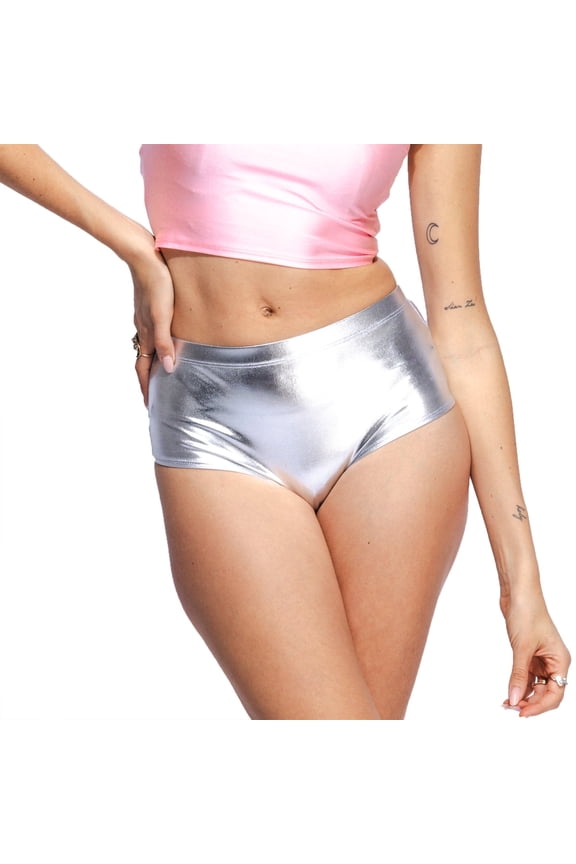 Metallic Booty Shorts Sparkly Micro Short Shorts - Shiny Sexy Hotpants for Rave Dance Disco Party Costume Silver 1X