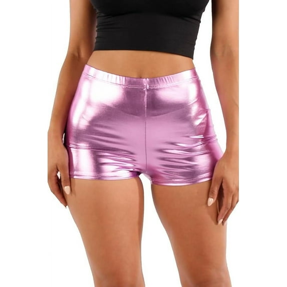 Metallic Booty Shorts Sparkly Short Shorts - Shiny Sexy Hotpants for Rave Dance Disco Party Costume Lavender XL