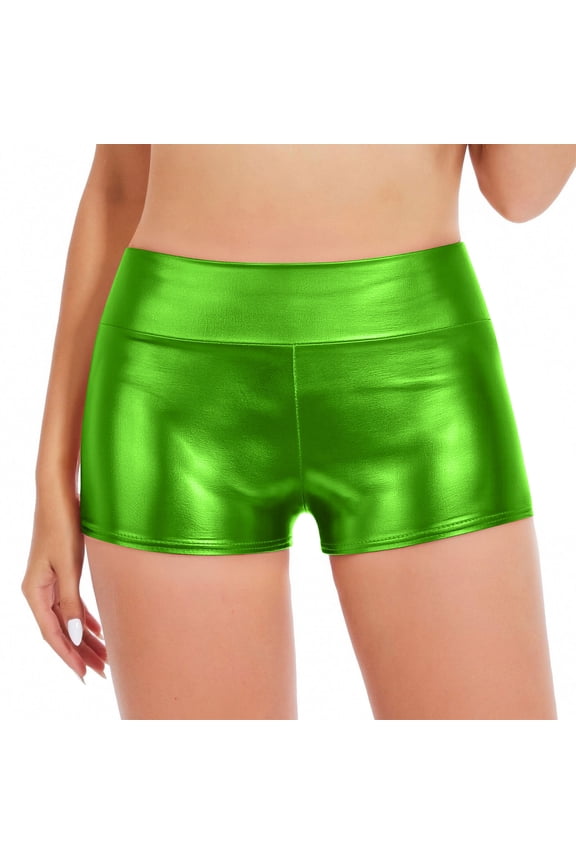 Metallic Booty Shorts for Women High Waisted Tight Shiny Hot Pants Rave Bottoms for Dance Party Festival