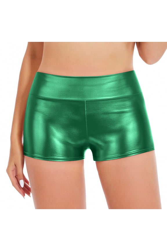 Metallic Booty Shorts for Women High Waisted Tight Shiny Hot Pants Rave Bottoms for Dance Party Festival