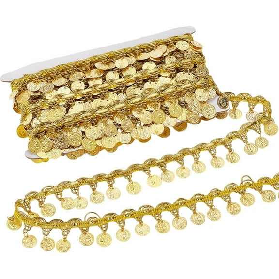 Metallic Lace Trim with Brass Flat Round Tassel Costume Accessories Gold 36x1.5mm