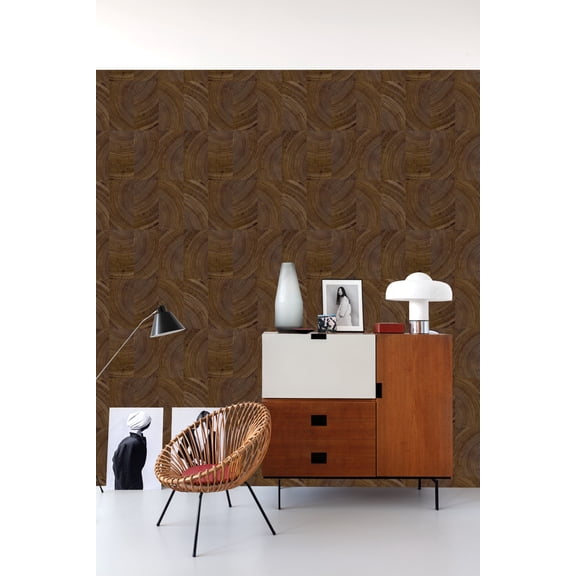 Metallic Bronze Collaged Tree Cross Section Print Non Woven Non-Pasted Textured Wallpaper 57 Sq. Ft.