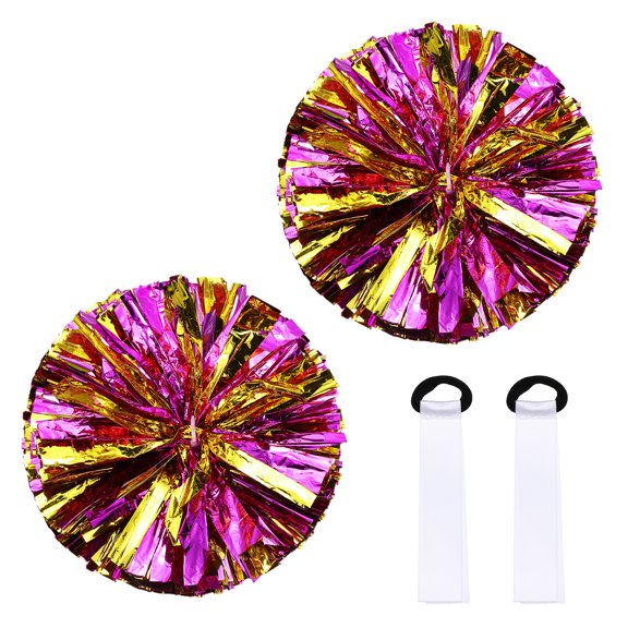 Metallic Cheerleader Pom Poms, Cheer Pompoms Cheerleading with Baton Handle Name Tags 12" & 2 Set & Gold & Rose Red - for (Sports Party/Dance Team Accessories/Cheering)