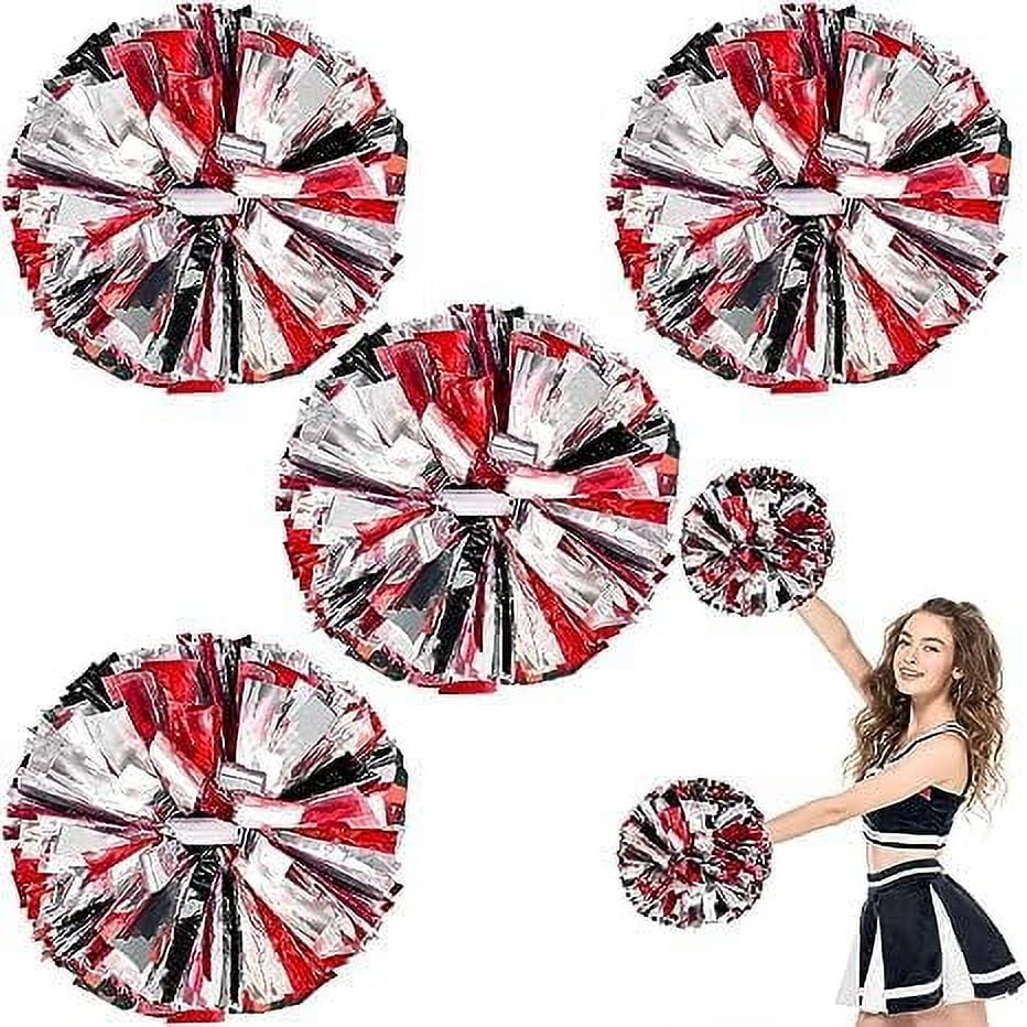 Metallic Cheerleading Pom Poms, 4Pcs Cheerleaders Cheer Pom Poms with Baton Handle, Cheering Squad Hand Flower