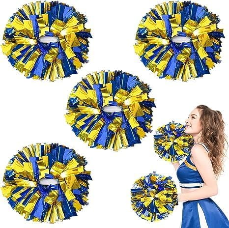 Metallic Cheerleading Pom Poms, 6Pcs Cheerleaders Cheer Pom Poms with Baton Handle, Cheering Squad Hand Flower