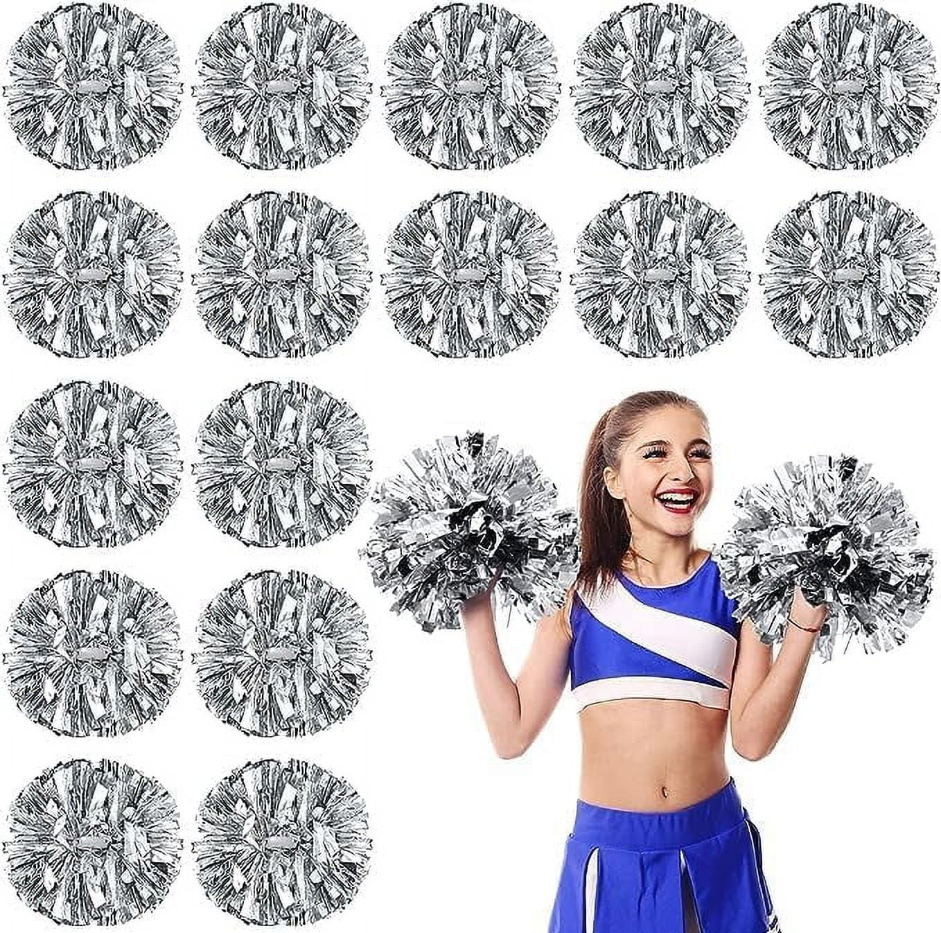 Metallic Cheerleading Pom Poms, 6Pcs Cheerleaders Cheer Pom Poms with Baton Handle, Cheering Squad Hand Flower