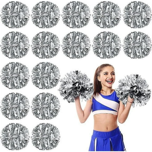 Metallic Cheerleading Pom Poms, 6Pcs Cheerleaders Cheer Pom Poms with Baton Handle, Cheering Squad Hand Flower