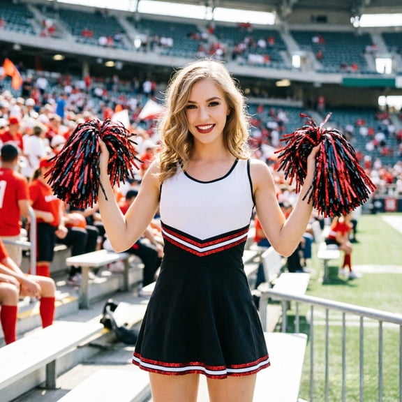 Metallic Cheerleading Pom Poms, Red Black Lightweight Plastic Handheld Cheer Puffs, Vibrant Party Decor For Sports Games School Events