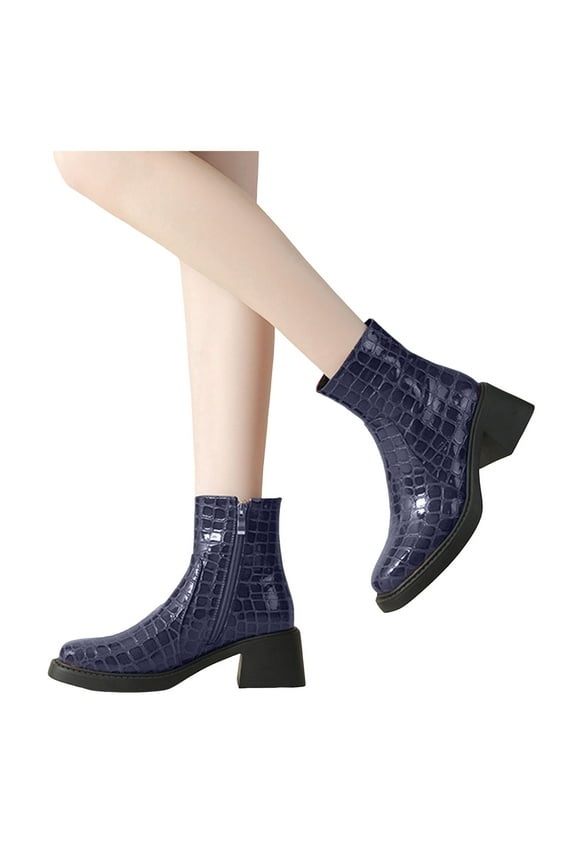 Metallic Chelsea Boots for Women 2025 Fashion Snakeskin Leather Square Toe Chunky Lugs Mid Calf Ankle Booties