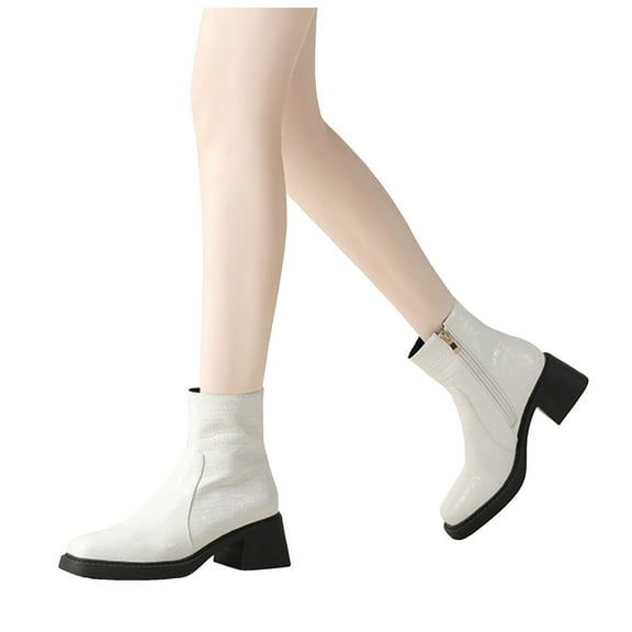 Metallic Chelsea Boots for Women 2025 Fashion Snakeskin Leather Square Toe Chunky Lugs Mid Calf Ankle Booties