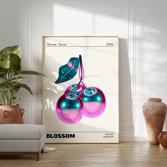 Metallic Cherry Poster Retro Abstract Girly Room Decor, 16x24 UNFRAMED