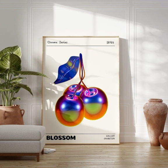 Metallic Cherry Poster Retro Abstract Wall Art, 12x18 UNFRAMED